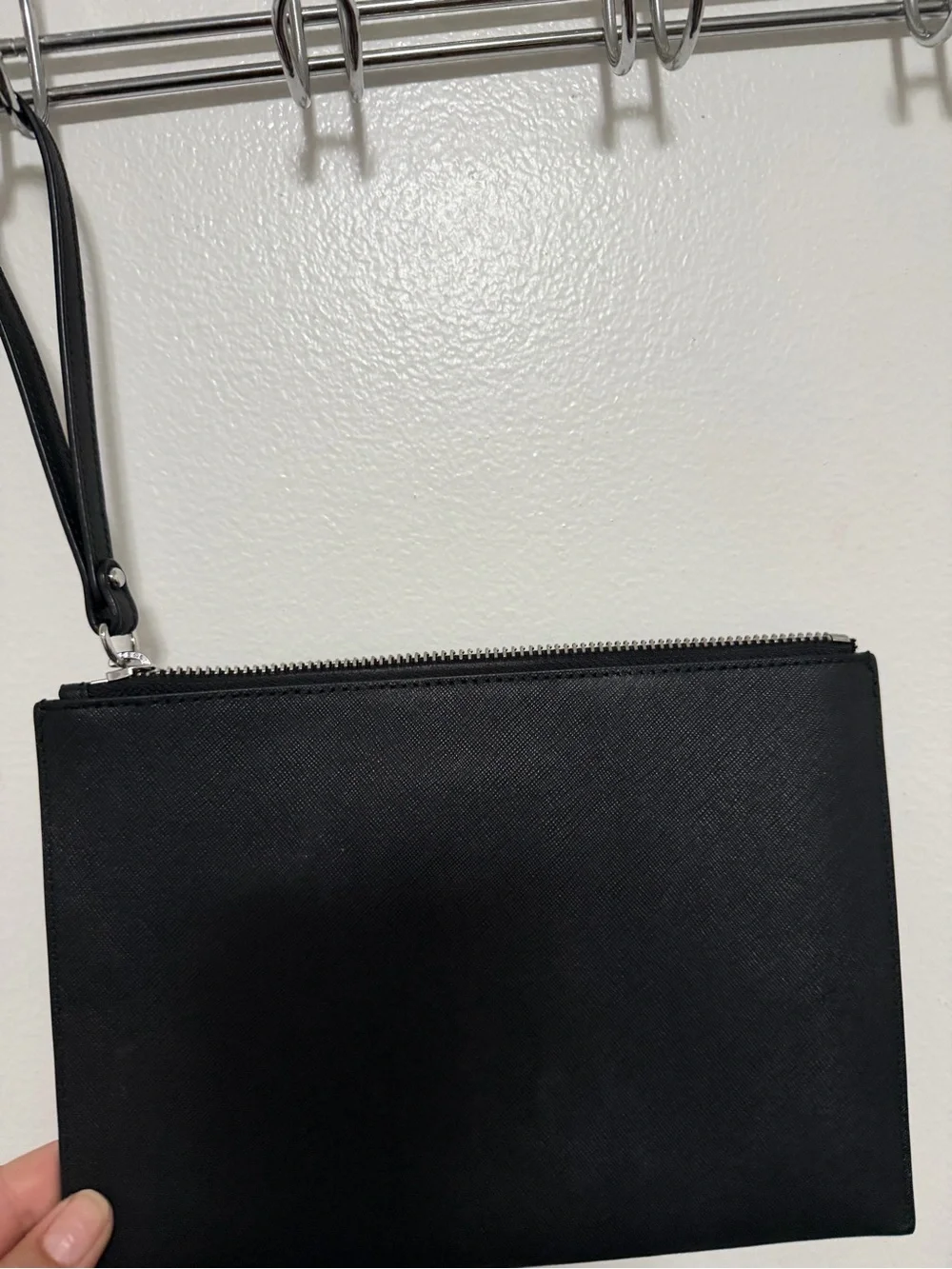 Michael Kors Black Saffiano Studded Wristlet Pouch with Silver Accents